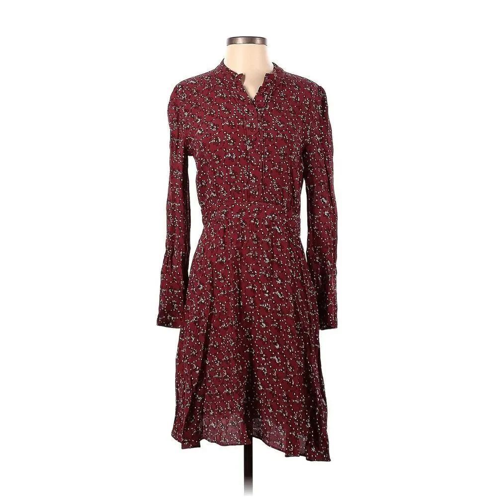 β¨& Other Stories Button Up Floral HeartβPrint Maroon Sz 6 Dressβ¨